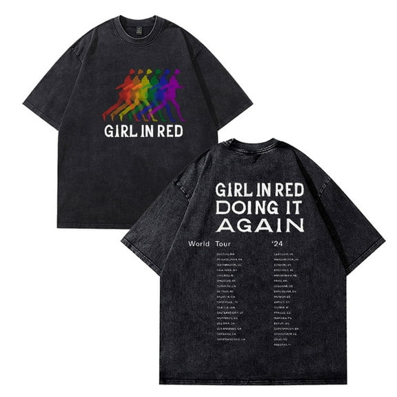 Girl In Red Rainbow Silhouette Itin T-shirts Women Men Cotton Wash Clothes Trend Casual Short Sleeve Top