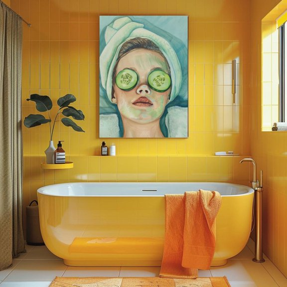 Girl In Spa Cucumber Beauty Mask Beauty Drawing Poster Unframed Paper Print