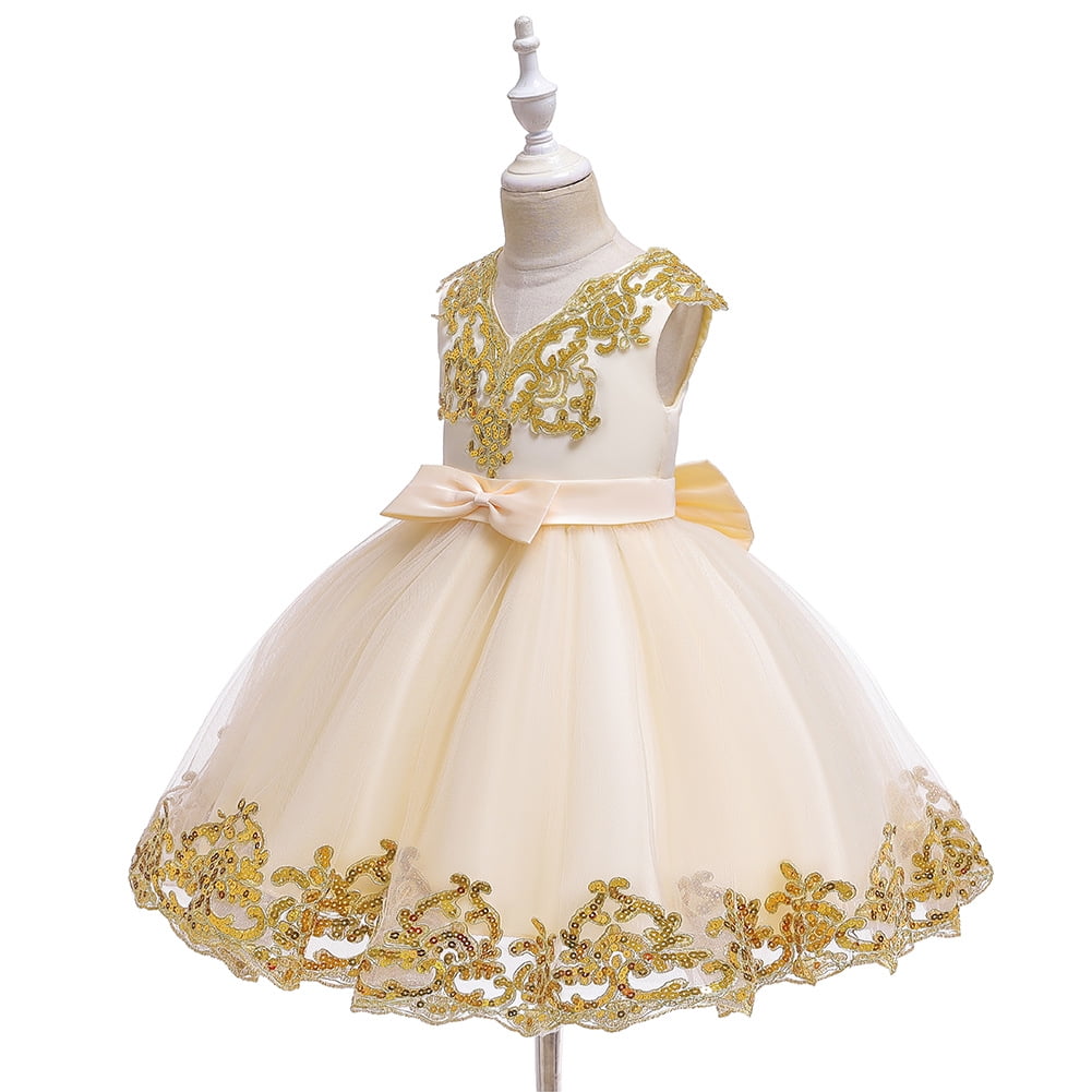 Girl Ivory Dress with Gold without Sleeve for Wedding, Pageant, Graduation,  Birthday ages 2-11 years old - Walmart Business Supplies