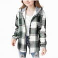 thumbnail image 1 of Girl Jacket Fall Outfits For Girls Girls Flannel Plaid Button Down Top with Pockets Long Sleeve Hooded Jackets Length Below Hip Circumference, 1 of 5