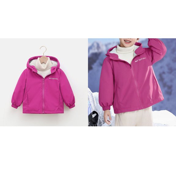 Girl Jackets Kids Boys Fleece Lined Thickened Windbreaker Hoodie Zip Up Kids Light Jacket Fall Coat Girls Clothes Size 3-4 Years