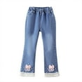 thumbnail image 1 of Girl Jeans Bell Bottom Jeans Embroidered Jeans High Waisted Wide Leg Jean with Pockets for Teens 7-8 Years, 1 of 5