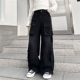 thumbnail image 1 of Girl Jeans Girls Cargo Jeans Girls Straight Leg Wide Leg Denim Jeans High Waist Girls Jeans Baggy with Pocket School Clothes 5-6 Years, 1 of 4