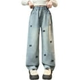 thumbnail image 1 of Girl Jeans with Bows Casual Kids Baggy Jeans Girls Straight Leg Jeans with Pockets High Waisted Wide Leg Jean for Teens 11-12 Years, 1 of 9
