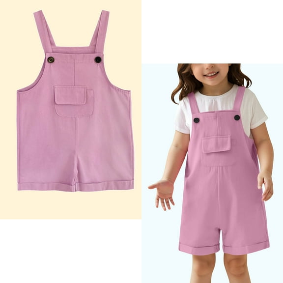 Girl Jumpsuit Girls Overalls Kids Casual Sleeveless Girls 1 Piece Rompers with Pockets Purple Jumpsuit 8-9 Years Old Girl Clothes