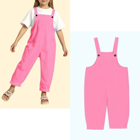 Girl Jumpsuit Kids Casual Sleeveless Overalls Girls Loose Rompers with Pockets Pink Jumpsuit 6-7 Years Girls Clothes