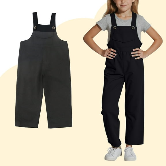Girl Jumpsuit Kids Casual Sleeveless Romper Girls 1 Piece Rompers with Pockets Black Jumpsuit Clothes for 9-10 Years Old Girl