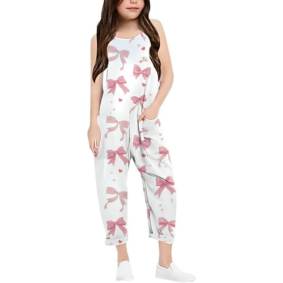 Girl Jumpsuit Loose Sleeveless Jumpsuit Cute Summer Clothes with Pockets Girls Summer Clothes for Girls 13-14Years