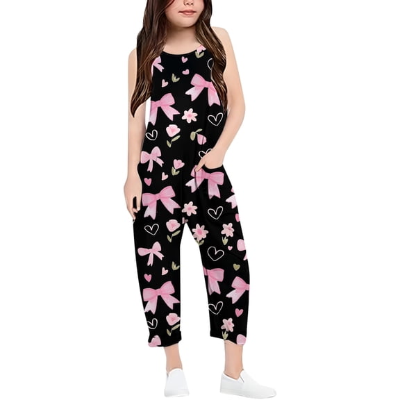 Girl Jumpsuit Loose Sleeveless Jumpsuit Toddler Girl Summer Clothes with Pockets Pants for Girls 4-5years