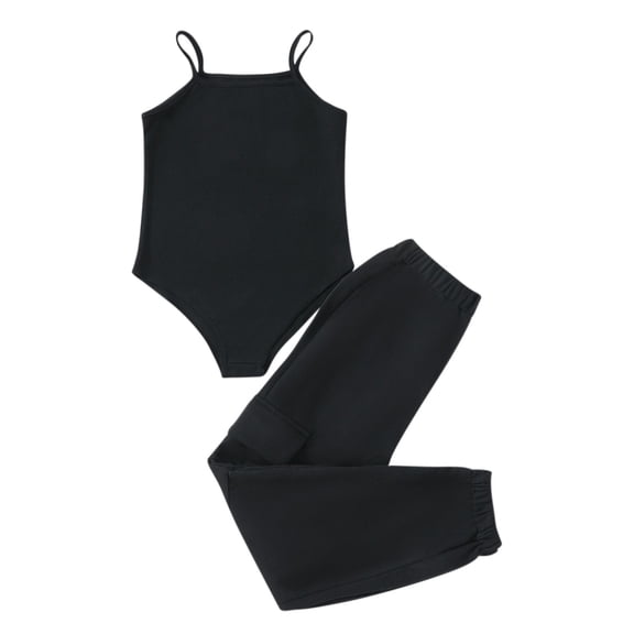Girl Jumpsuit Outfits Sleeveless Camisole Pants Summer Clothes Pajamas Set Black 8-9 Years