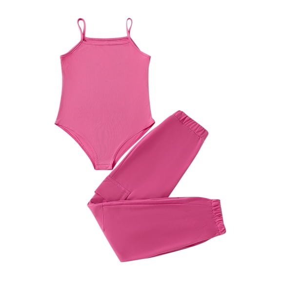 Girl Jumpsuit Outfits Sleeveless Camisole Pants Summer Clothes Pajamas Set Hot Pink 12-13 Years