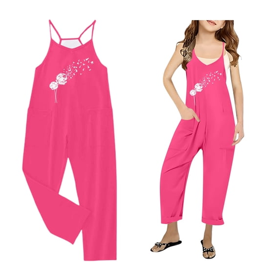 Girl Jumpsuit Spaghetti Strap Loose Overalls Long Pants with Pockets Kids Summer Clothes Girls 4-5 Years