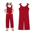 thumbnail image 1 of Girl Jumpsuit Spaghetti Strap Sleeveless Loose Romper Long Pants with Pockets Back To School Girls Outfit 11-12 Years, 1 of 5