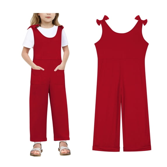 Girl Jumpsuit Spaghetti Strap Sleeveless Loose Romper Long Pants with Pockets Back To School Girls Outfit 11-12 Years