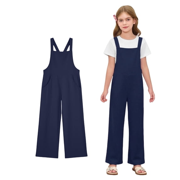 Girl Jumpsuit Straight Leg Jumpsuit Casual Sleeveless Loose Overall Girl Summer Clothes 7-8 Years