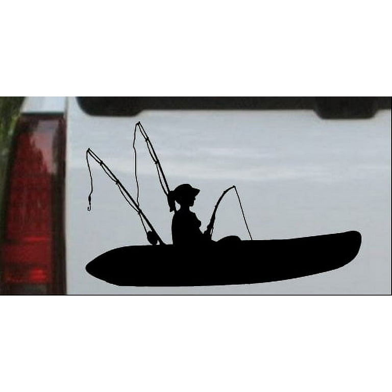 Girl Kayak Fishing Car or Truck Window Laptop Decal Sticker Black 8in X  4.9in