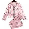 thumbnail image 1 of Girl Kids Satin Silk Pajamas Print Set,Long Sleeve Tops+Pants Sleepwear Suit,6-13Y, 1 of 5