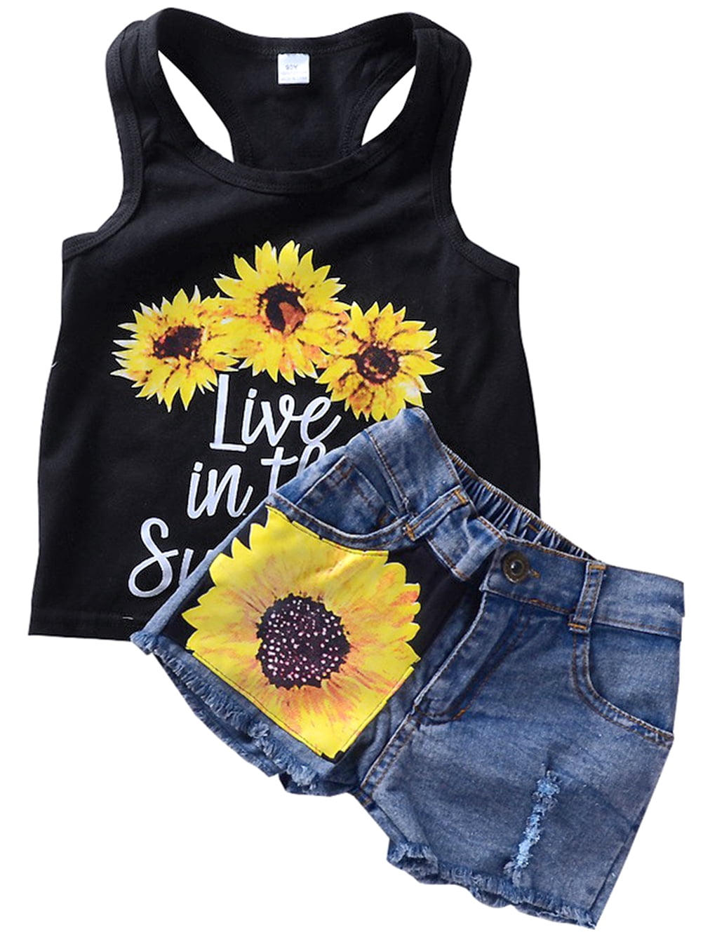 Girl Kids Summer Toddler Outfits Sunflower Clothes Tank Tops Vest