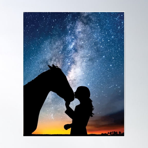 Girl Kissing Horse Galaxy Poster Wall Art, Modern Wall Decor For Living Room Bedroom, 8x12 UNFRAMED