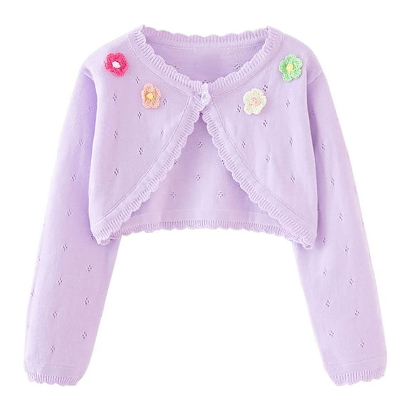 Girl Knitted Shrugs Cardigan Toddler Baby Girl's Long Sleeve Shrugs Childrens Kids Cotton Cardigan Shrugs Jacket Purples 5T