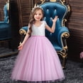 thumbnail image 1 of Girl Lace Flower Sleeveless Gown Dress Kids Wedding Bridesmaid Pageant Party Formal Long Gown Princess Tulle Flower Girl Dresses - 4-12T, 1 of 8