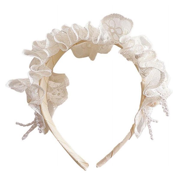 Girl Lace Pearl Headband Vintage Princess Lolita Style Kids Lace Pearl Sparkling Headband Hair Accessories Birthday Party Favors Beige