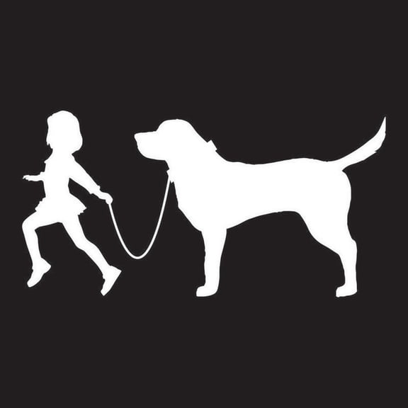 Girl Leading A Lab Dog Vinyl Decal Sticker | Cars Trucks Vans SUVs Laptops Walls Windows Cups | White | 7 X 3.5 | KCD2139