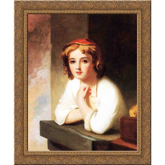 Girl Leaning at a Window 24x20 Gold Ornate Wood Framed Canvas Art by Thomas Sully