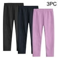 thumbnail image 1 of Girl Leggings Pack, 3 Pack Leggings for Girls Kids Soft Leggings Cotton Pants Ankle Length Stretchy Tights (9-10 Years, Purple 02), 1 of 7