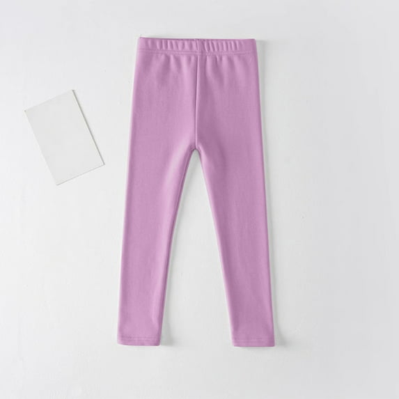 Girl Leggings Solid Color Elastic Waist Cozy Stretchy Tights Ankle Length Pants Fall Spring Winter Clothes (11 Years, Purple 01)