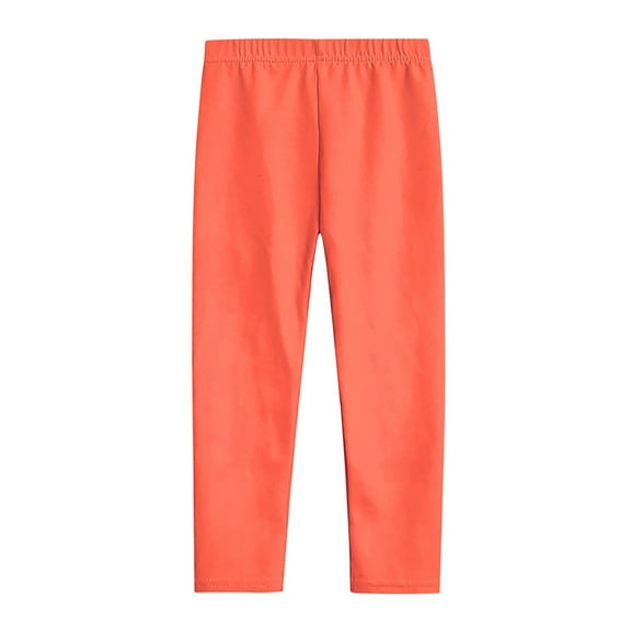 Girl Leggings Solid Color Elastic Waist Cozy Stretchy Tights Ankle Length Pants Kids Clothes (3 Years, Orange)