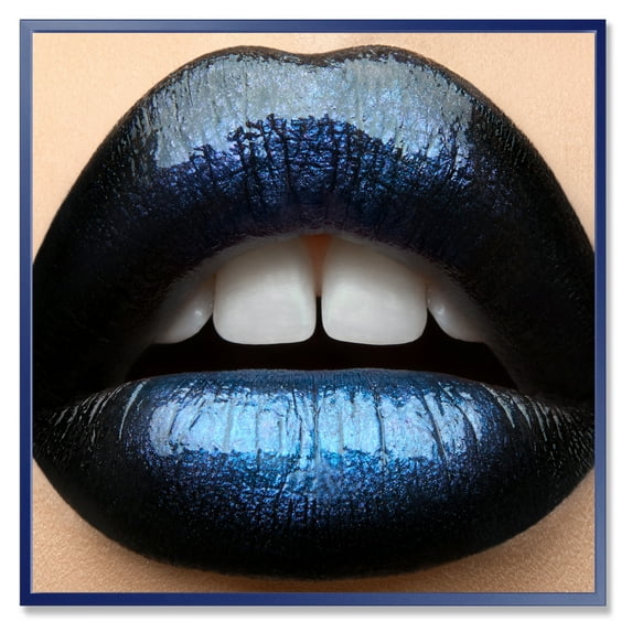 Girl Lips With Black and Blue Lipstick 36 in x 36 in Framed Photography Canvas Art Print, by Designart