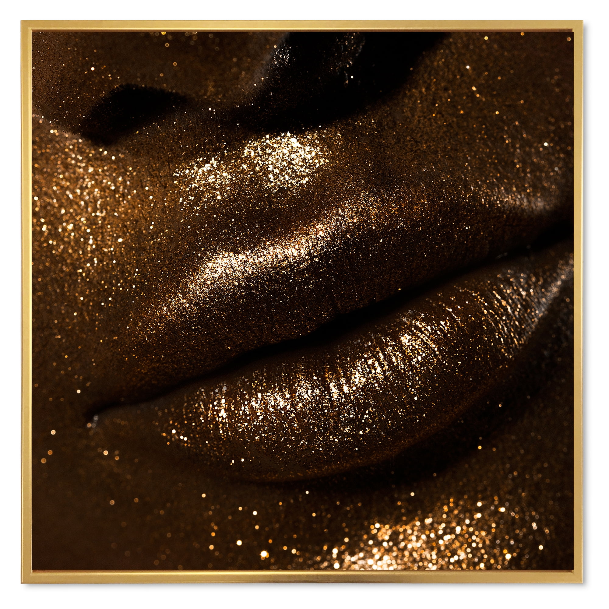 Girl Lips With Glitter and Spangle 16 in x 16 in Framed Painting Canvas Art Print, by Designart