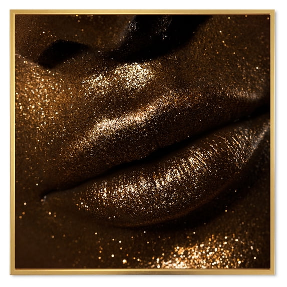 Girl Lips With Glitter and Spangle 16 in x 16 in Framed Painting Canvas Art Print, by Designart