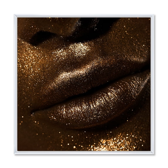 Girl Lips With Glitter and Spangle 16 in x 16 in Framed Photography Canvas Art Print, by Designart