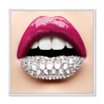 thumbnail image 1 of Girl Lips With Pink Lipstick White Diamonds 36 in x 36 in Framed Photography Canvas Art Print, by Designart, 1 of 5