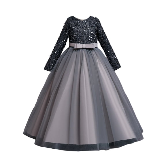 Girl Long Gown Dress Sparkle Sequins Kids Wedding Bridesmaid Pageant Party Formal Long Gown Princess Tulle Flower Girl Dresses 4-12 Years