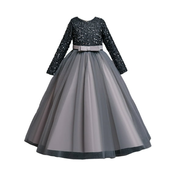 Girl Long Gown Dress Sparkle Sequins Kids Wedding Bridesmaid Pageant Party Formal Long Gown Princess Tulle Flower Girl Dresses 4-12 Years