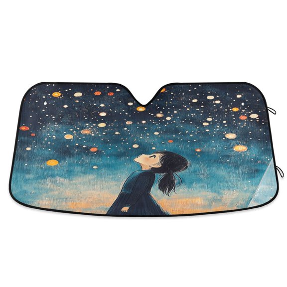 Girl Look Up Night Stars Car Windshield Sun Shade Foldable Car Front Window Visor Heat and UV Protection 53x23.5