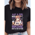 thumbnail image 1 of Girl Loves Anime Purple Print Short Sleeve T-Shirt For Women 1 Pcs Gildan Plain T-Shirt 100% Heavy Cotton - Comfortable Crew Neck, Soft Tees Casual Tops, 1 of 6