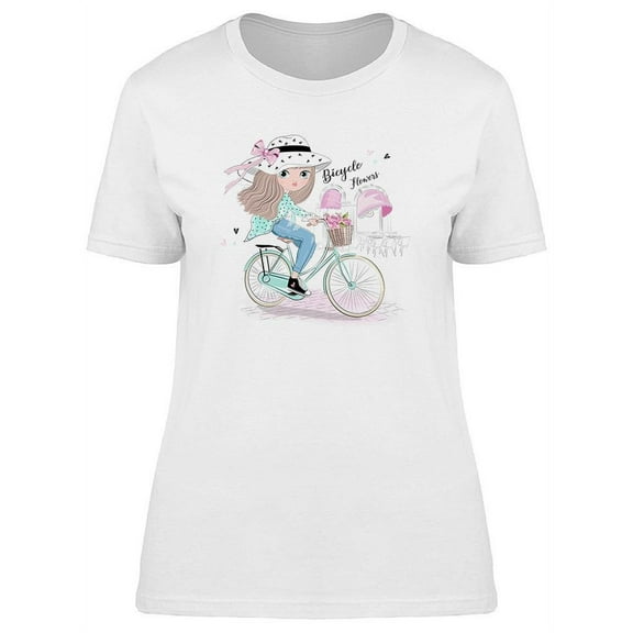 Girl Loves Bicycles And Flowers T-Shirt Women -Image by Shutterstock, Female Medium