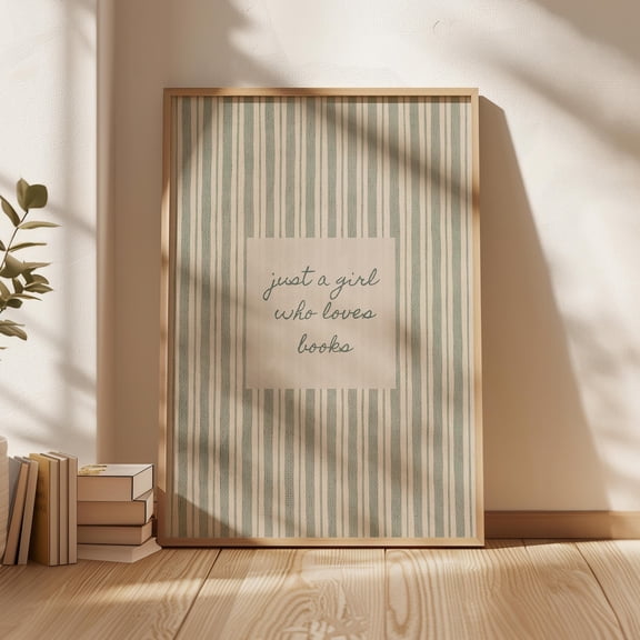 Girl Loves Books Wall Art Print Sage Reading Decor