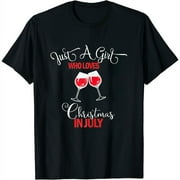 TMANI Girl Loves Just Christmas in July Tshirt Graphic Womens T-Shirt Black