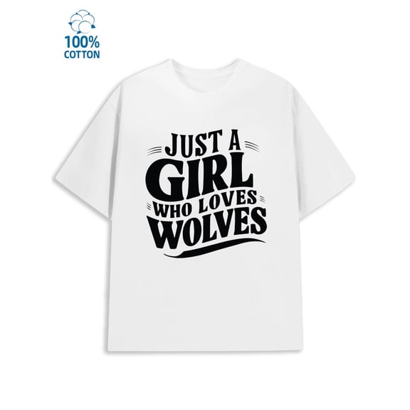 Girl Loves Wolves for men lover 180G 100% Cotton white full heart Basic Unisex Shirt Crewneck tshirts Vintage Unisex Shirt Printed tshirts Funny Unisex Shirt Short Sleeve tshirts