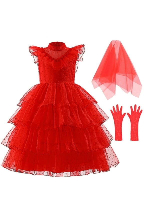 Girls Halloween Gothic Ghost Red Bride Dress Up Cosplay Costume