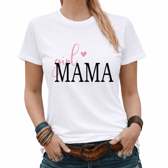 Girl Mama Cute Mom Life Graphic Tees Womans Tshirt Shirts Black/White S-5XL Tops