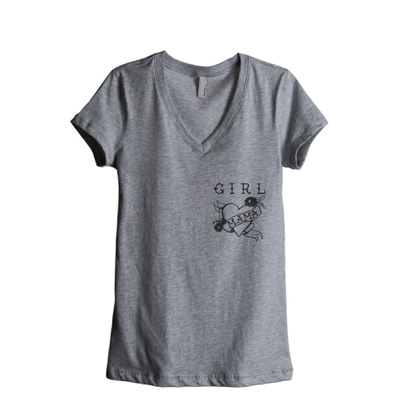 Girl Mama Tattoo Art Women's Fashion Relaxed V-Neck T-Shirt Tee Heather Grey 2X-Large