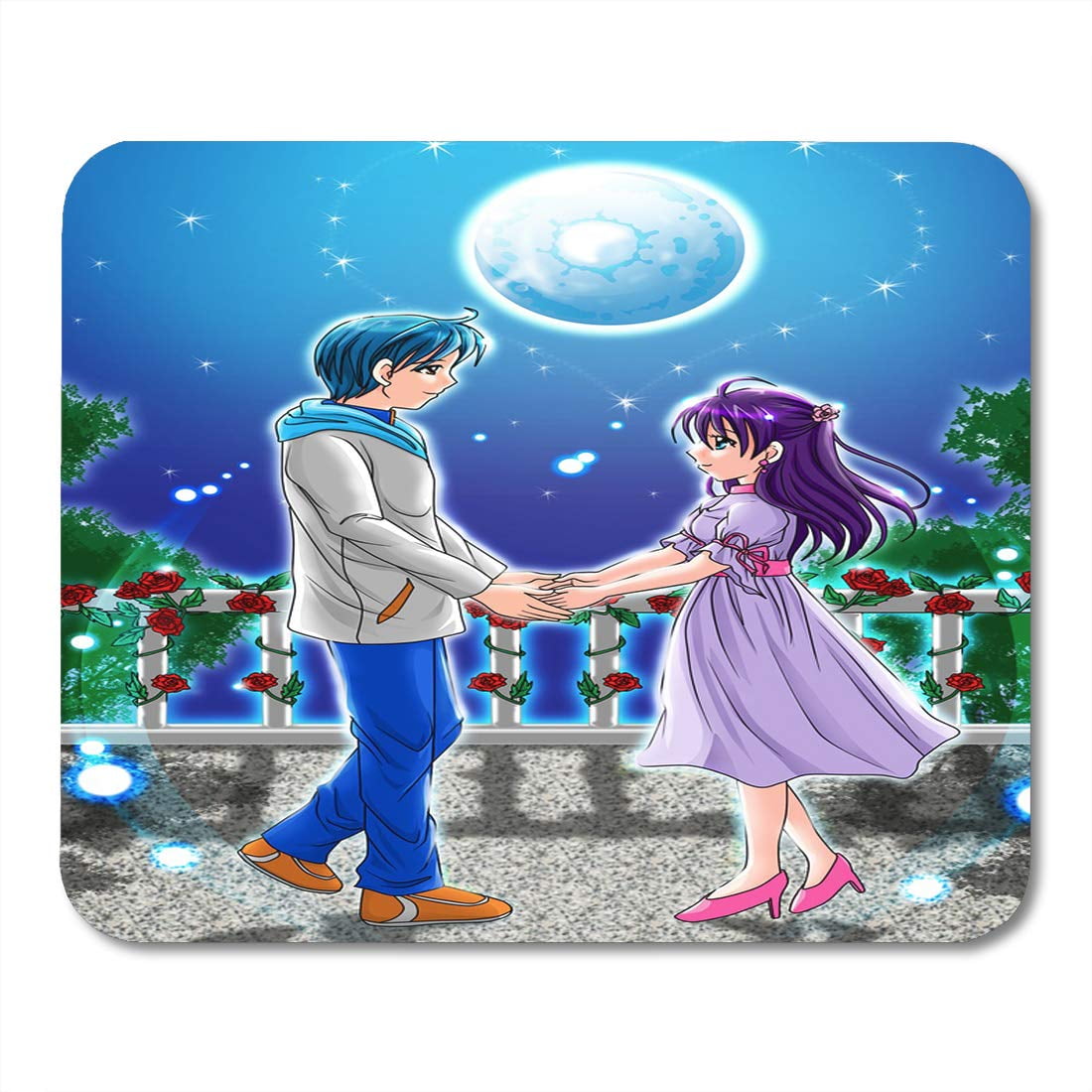 Girl Manga Cartoon of Couple Holding Hands Under The Moonlight Anime  Panorama Mousepad Mouse Pad Mouse Mat 9x10 inch - Walmart.com, image size:1100x1100