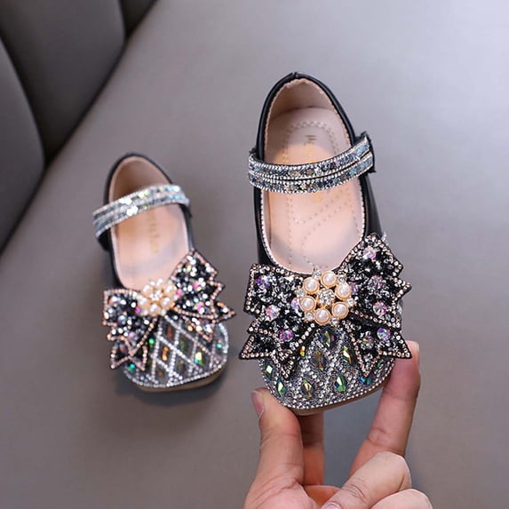 Girl Mary Jane, rhinestone bow shoes, sparkling sequins, ballet princess shoes, wedding party