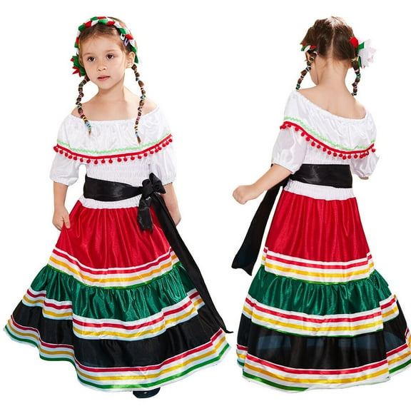Girl Mexican Dress Halloween Costume Senorita Blouse Dance Skirt Christmas Gift